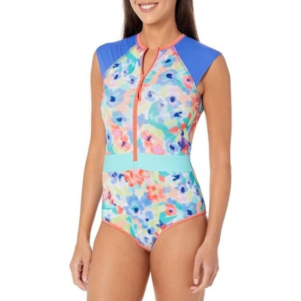 Body Glove Women's Standard Stand Up Zip Front Paddle One Piece Swimsuit, Medium